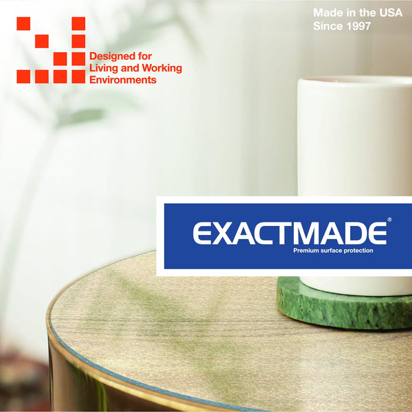 ExactMade product on a surface with branding and text about US manufacturing. Riverstone